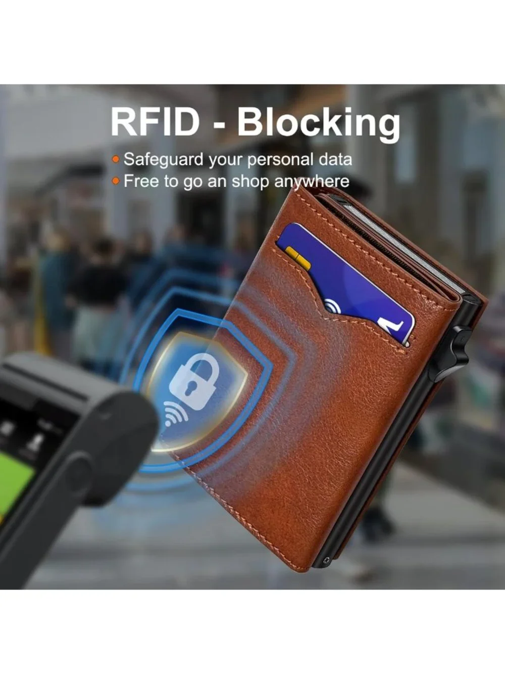Slim RFID Blocking Wallet for Men | 2 ID Windows, Cash Pocket, Pop-Up Card